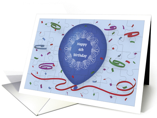 Happy 4th Birthday with blue balloon and puzzle grid card (1070123)