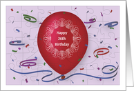 Happy 26th Birthday with red balloon and puzzle grid card