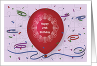 Happy 27th Birthday with red balloon and puzzle grid card