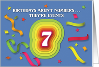 Happy 7th Birthday Celebration with confetti and streamers card