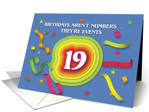Happy 19th Birthday Celebration with confetti and streamers card
