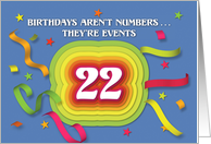 Happy 22nd Birthday Celebration with confetti and streamers card