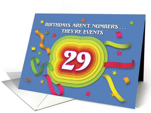 Happy 29th Birthday Celebration with confetti and streamers card
