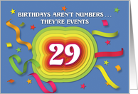 Happy 29th Birthday Celebration with confetti and streamers card