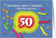 Happy 50th Birthday Celebration with confetti and streamers card