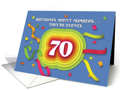 Happy 70th Birthday Celebration with confetti and streamers card