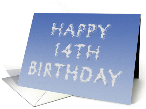 Happy 14th Birthday written in clouds card (1133402)