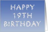 Happy 19th Birthday written in clouds card