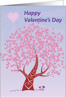 Happy Valentine’s Day, colorful tree with heart shaped leaves card