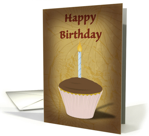 Happy Birthday, cupcake illustration with candle blank inside card
