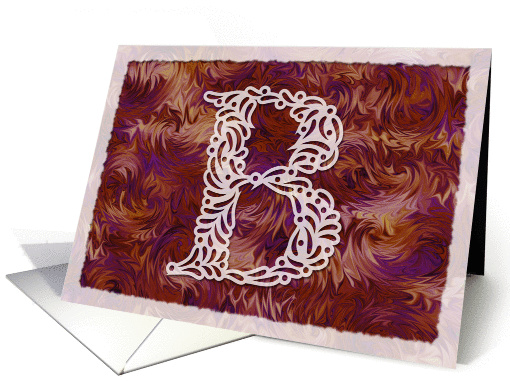 Ornamental Monogram 'B' with warm red background card (971295)