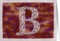 Ornamental Monogram ’B’ with warm red background card