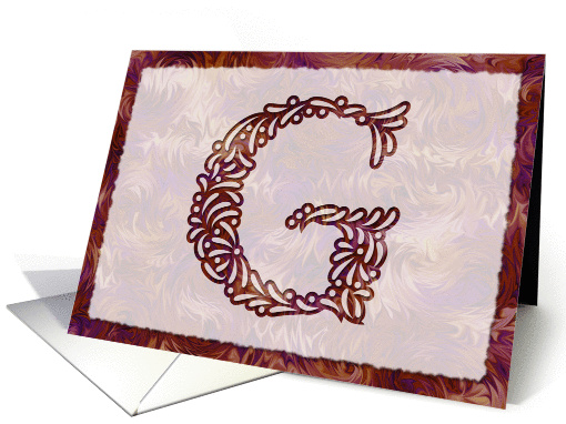 Ornamental Monogram 'G' with warm red background card (973737)