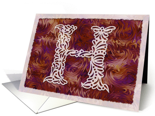 Ornamental Monogram 'H' with warm red background card (973757)