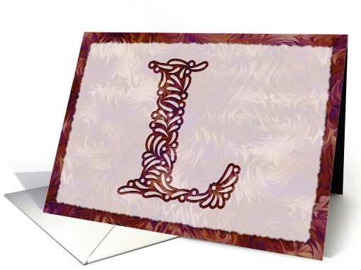 Ornamental Monogram 'L' with warm red background card (973889)