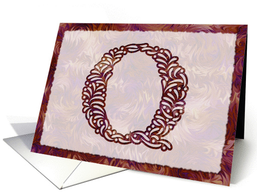 Ornamental Monogram 'Q' with warm red background card (975851)