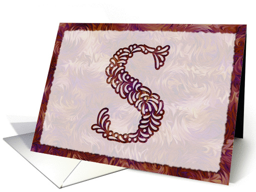 Ornamental Monogram 'S' with warm red background card (979585)