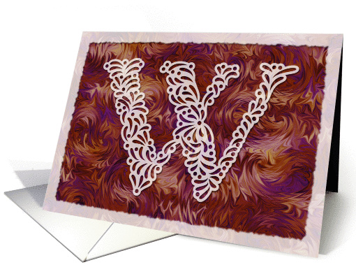 Ornamental Monogram 'W' with warm red background card (980807)