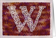 Ornamental Monogram ’W’ with warm red background card