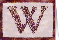 Ornamental Monogram ’W’ with warm red background card