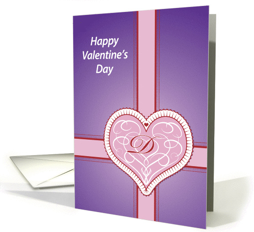 Valentines Day, monogram 'D' with pink heart, Blank Note card (981271)