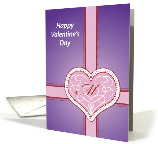 Valentines Day, monogram 'M' with pink heart, Blank Note card (981305)