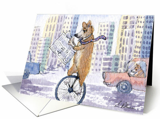 Corgi dog reading a newspaper riding a unicycle on his... (1106744)