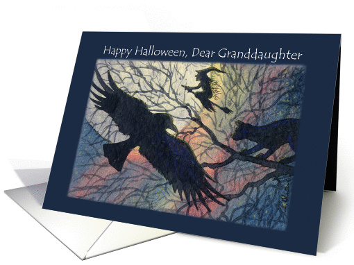 Happy Halloween Granddaughter, witchy night silhouette. card (1446926)