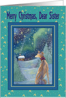 Merry Christmas dear Sister, Christmas greyhound winter scene card