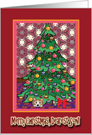 Merry Christmas Son, Corgi hiding under a Christmas tree card