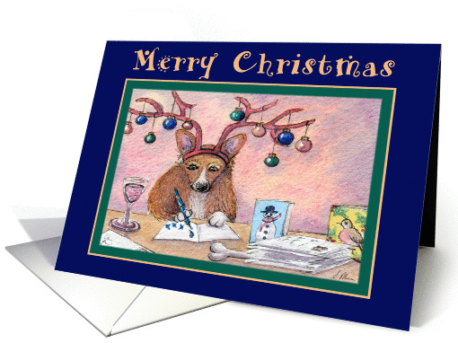 Merry Christmas, Corgi writing Christmas card (1453200)