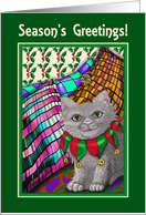 Season’s Greetings, Christmas British short hair cat and mouse friend card