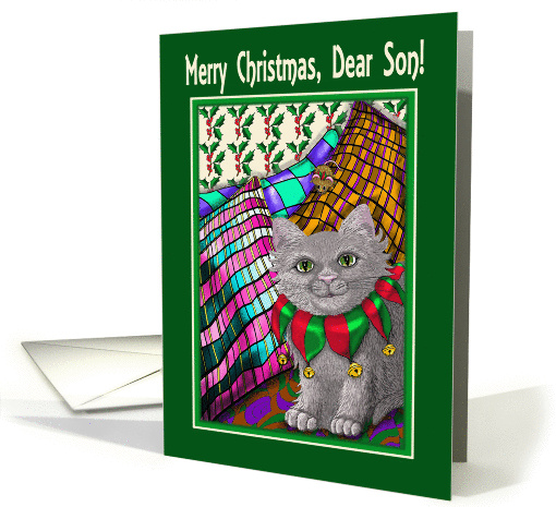 Merry Christmas Son, cat and mouse friends christmas card (1453930)