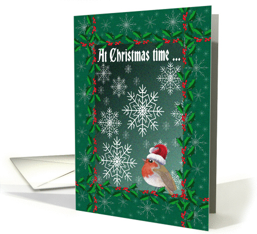 At Christmas time, Robin red breast with snowflakes card (1454500)