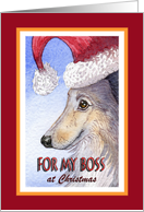 For my Boss at Christmas, Sheltie in a Santa hat card