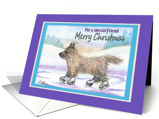 Merry Christmas special friend, Cairn Terrier ice skating card