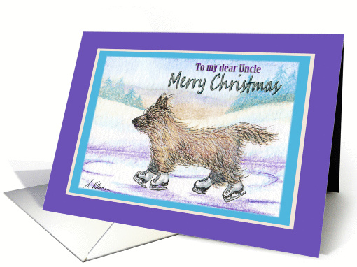 Merry Christmas Uncle, Cairn Terrier ice skating card (1456978)