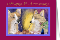 Happy 4th Anniversary, Corgi dogs romantic couple anniversary card