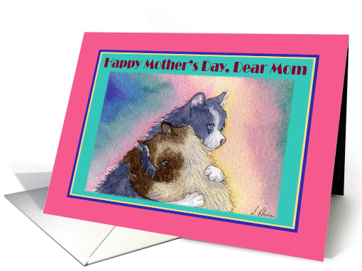 Happy Mother's Day Mom, tabby cat british blue cat hugging card