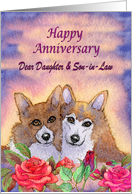 Happy Anniversary daughter & son-in-law, dog card, married couple card