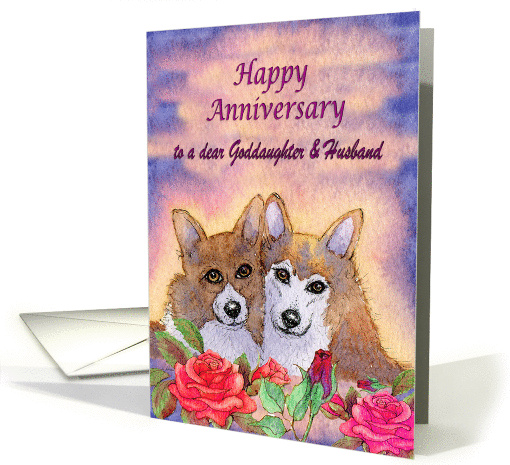 Happy Anniversary Goddaughter & Husband, dog card, married couple card