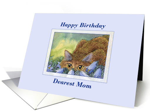 Happy Birthday Mom, cat among blue flowers, birthday card (1464466)