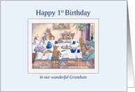 Happy 1st Birthday Grandson dog card, Corgi birthday party card