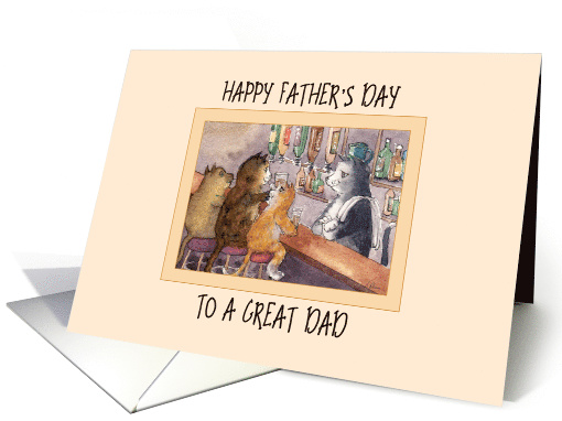 Happy Father's Day to a great Dad, cats at a bar having a drink card