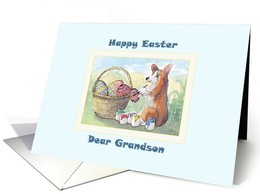 Happy Easter Grandson, Corgi dog painting Easter eggs card (1465938)