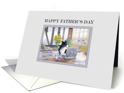 Happy Father's Day, border collie dog on his laptop card (1466360)