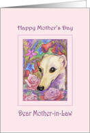 Happy Mother’s Day Mother-in-Law card, Whippet dog among flowers card