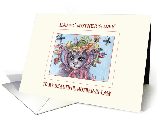 Happy Mother's Day Mother-in-Law, Cat in a bonnet Mother's Day card