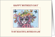 Happy Mother’s Day Mother-in-Law, Cat in a bonnet Mother’s Day card