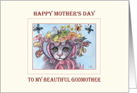 Happy Mother’s Day Godmother, Cat in a bonnet Mother’s Day card